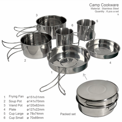 Stainless Camping Cookware Kit 6pcs-Set