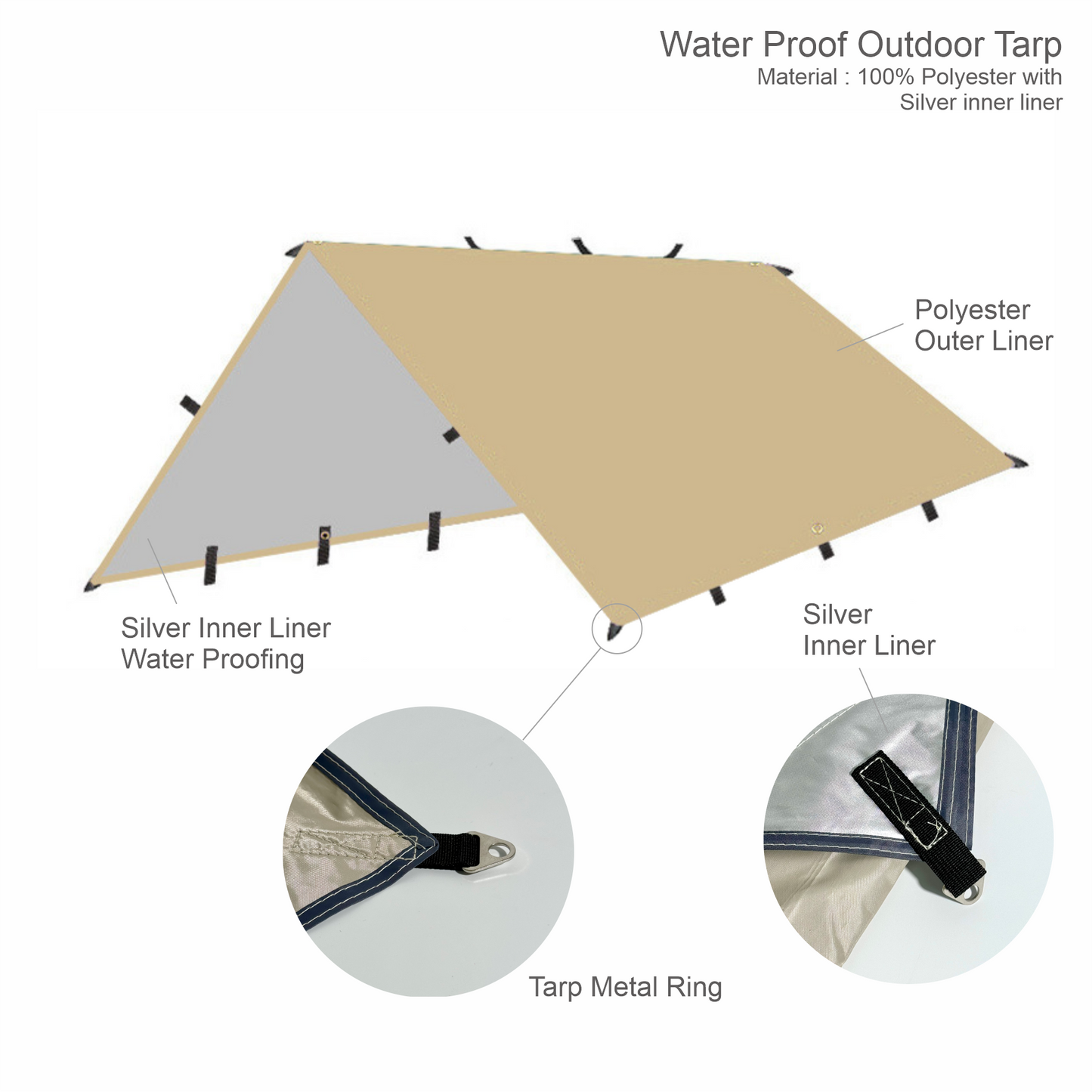 Waterproof Camping Tarp w/ Poles