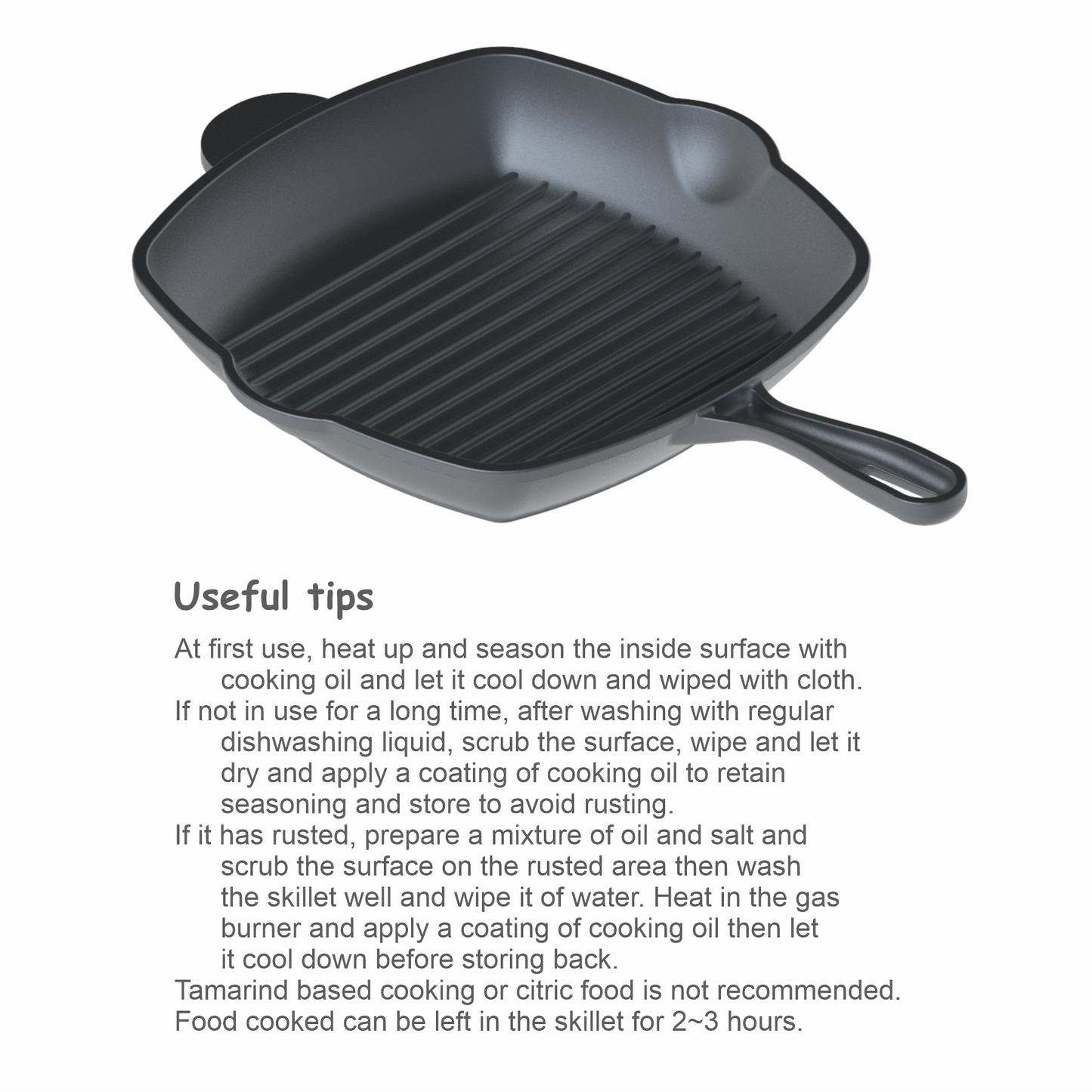 Cast Iron Skillet Square Grill Pan