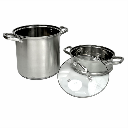 Stainless Stock Pot w/ Steamer & Glass Lid